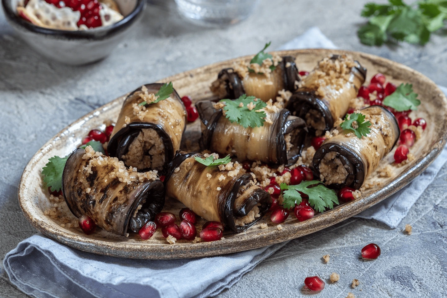 Рулетики из баклажанов с грецкими орехами